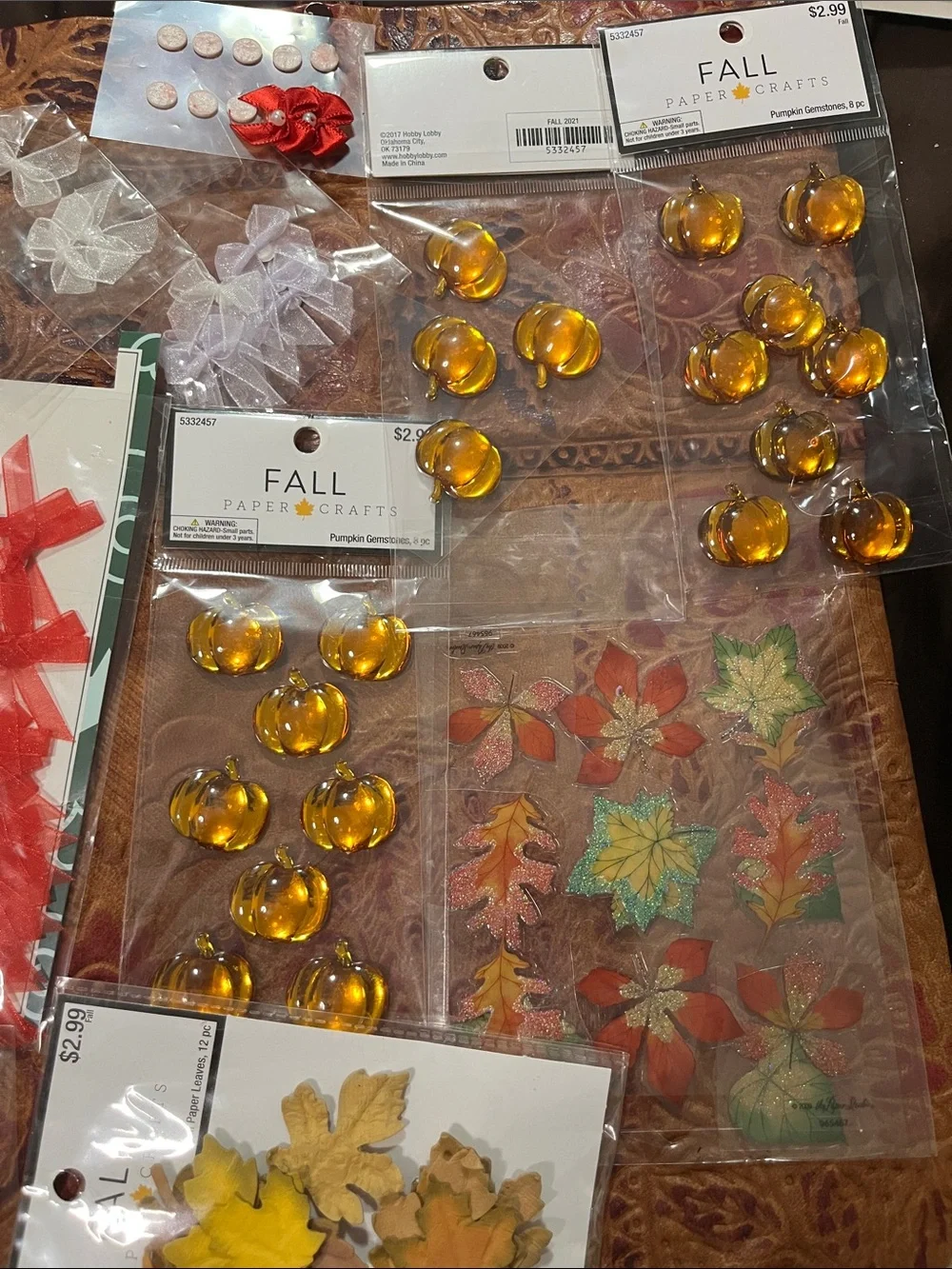 Fall Embellishment Pack with Yellow Gem Accents - Seasonal Craft Decorations